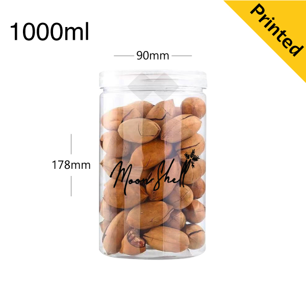 1000ml/90mm PET Plastic Jar Clear PP Cap 50/ctn