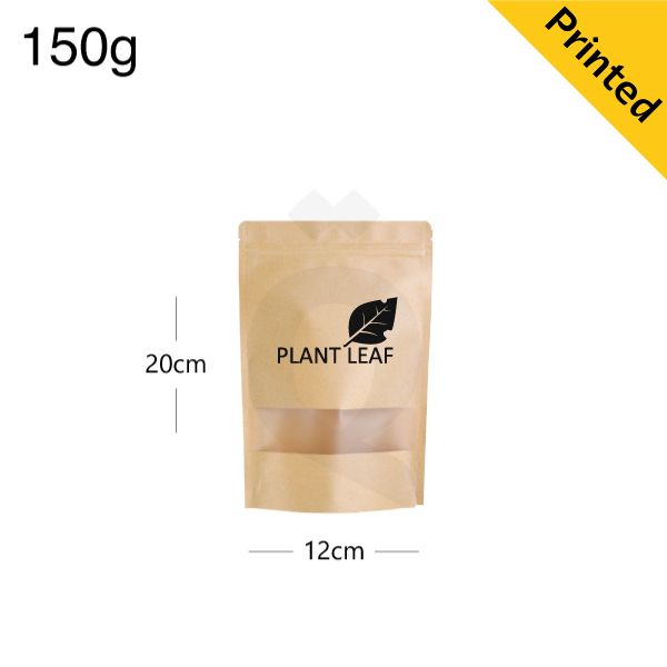 150g Kraft Stand Up Ziplock Window Bag 250/ctn