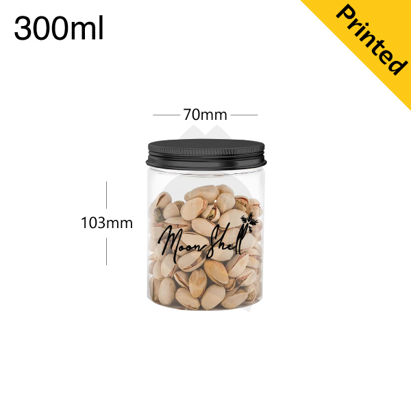 300ml/70mm PET Plastic Jar with Black Alu Cap 150/ctn
