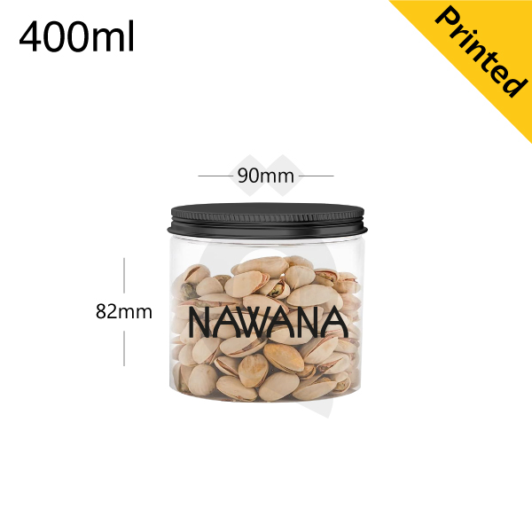 400ml/90mm PET Plastic Jar Black Alu Cap 150/ctn