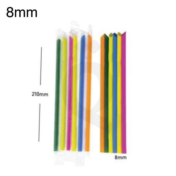 [002040] مزاز 8×210مم بلاستيك الوان بغلاف بلاستيك شفاف 4000  حبة