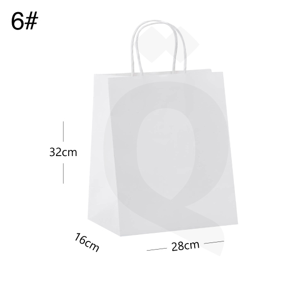 [003024] كيس #6  ورق ابيض بيد ملفوفه مقاس 28*16*32  سم 200  حبة