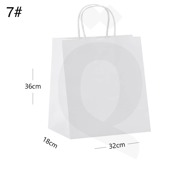 [003025] كيس #7  ورق ابيض بيد ملفوفه مقاس 32*18*36  سم 200  حبة