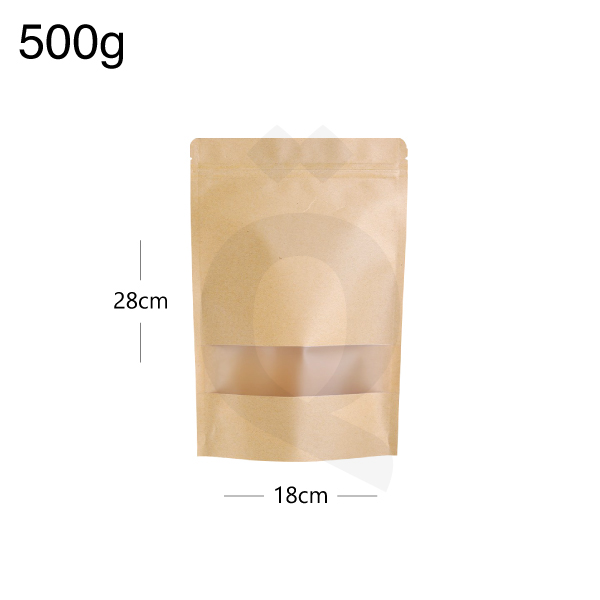 [003040] 500g Kraft Stand Up Ziplock & Window Bag 250/ctn