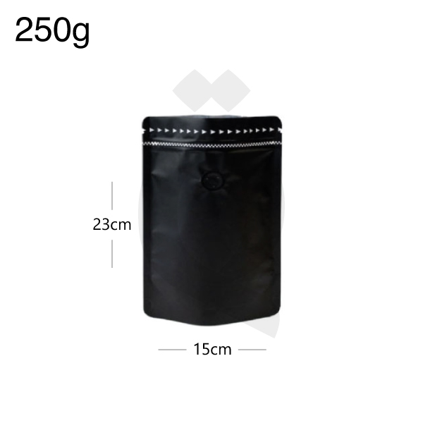 [003044] 250g Black Stand Up Ziplock Valve Bag 300/ctn