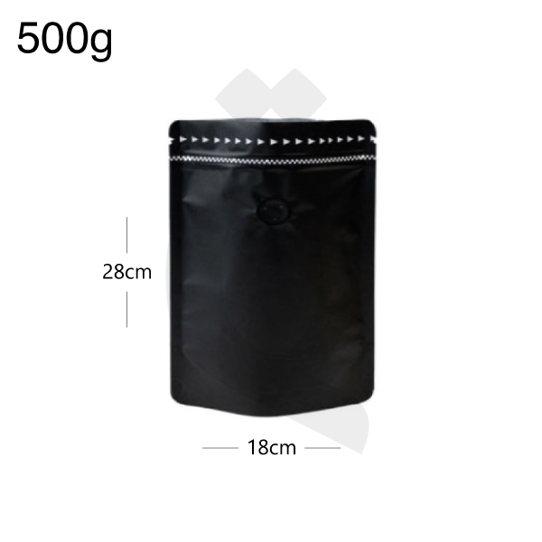 [003046] 500g Black Stand Up Ziplock Valve Bag 300/ctn