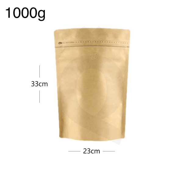 1000g Kraft Stand Up Ziplock & Valve Bag 250/ctn