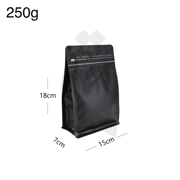 [003050] 250g Black Flat Bottom Ziplock Valve Bag 300/ctn