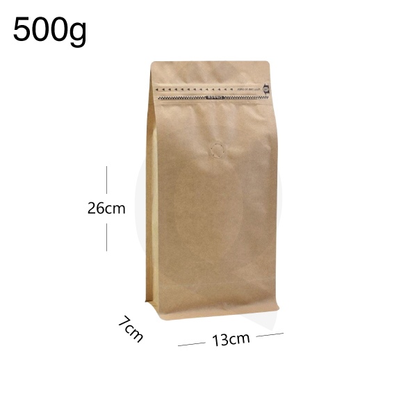 [003051] 500g Kraft Flat Bottom Ziplock Valve Bag 300/ctn