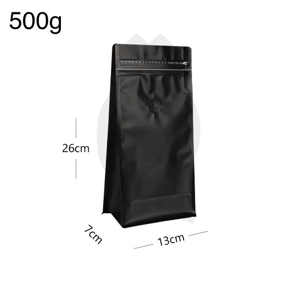 500g Black Flat Bottom Ziplock Valve Bag 300/ctn