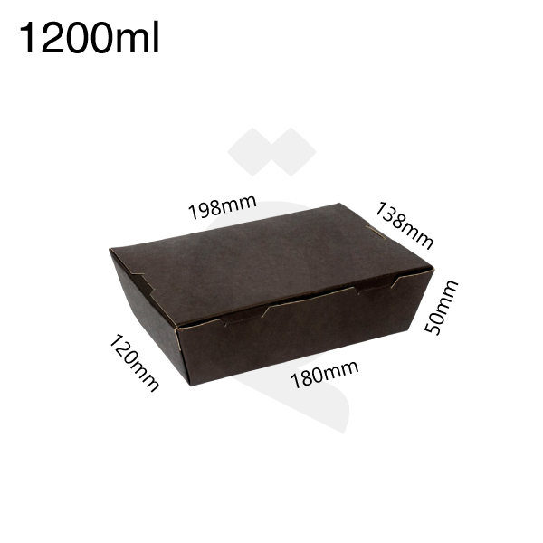 1200ml Black - Kraft Paper Lunch Box 200/ctn