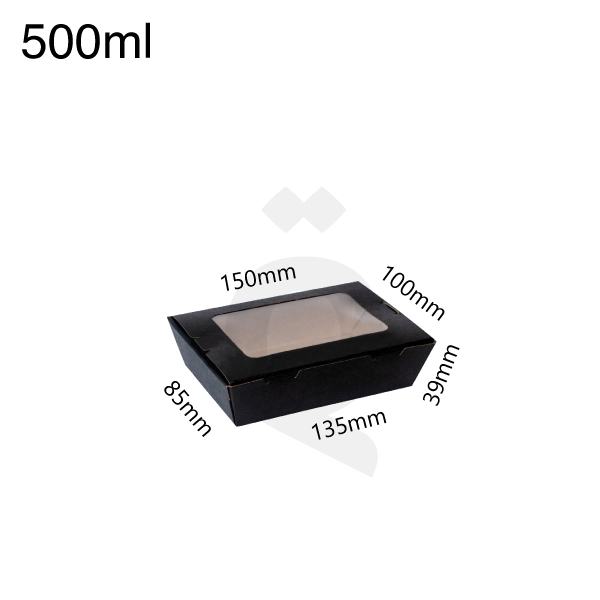 [004013] علبه طعام 500  مل اسود ورق كرافت بنافذة بلاستيك شفاف 200  حبة