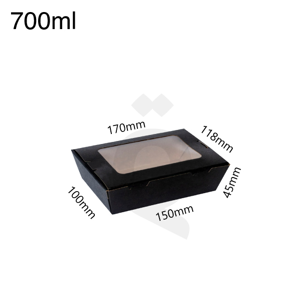 [004016] 700ml Black - Kraft Paper Window Lunch Box 200/ctn