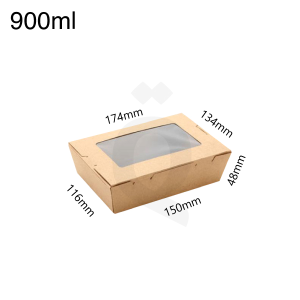[004017] 900ml Kraft Paper Window Lunch Box 200/ctn
