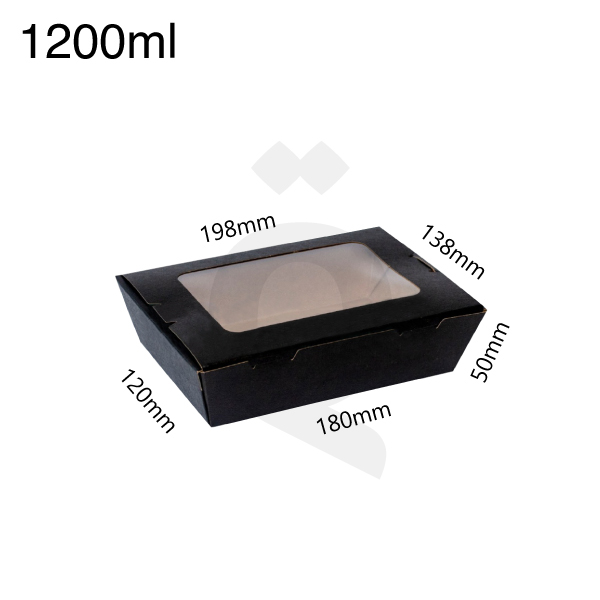 [004020] 1200ml Black - Kraft Paper Window Lunch Box 200/ctn