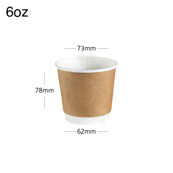 [001020] 6oz Double Wall Kraft - White Paper Cup 500/ctn