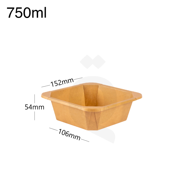 750ml Kraft Paper Square Bowl 300/ctn
