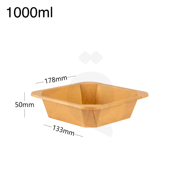 [004052] 1000ml Kraft Paper Square Bowl 300/ctn