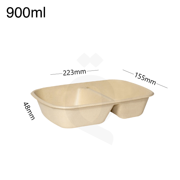 [004065] 900ml Bagasse Sugarcane Food Bowl 2 Section 300/ctn