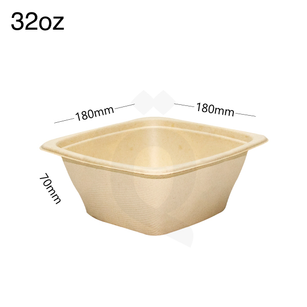 [004068] 32oz Bagasse Sugarcane Square Food Bowl 300/ctn