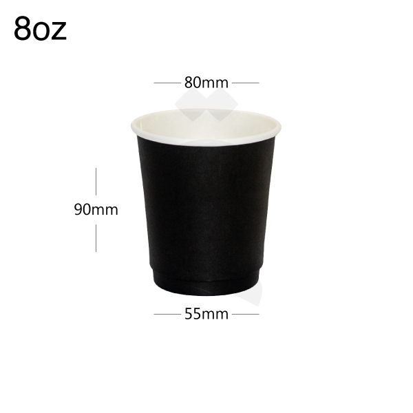 8oz Double Wall Black - White Paper Cup 500/ctn