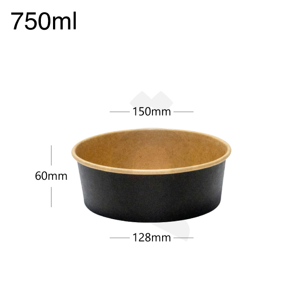 750ml Black - Kraft Paper Salad Bowl 300/ctn
