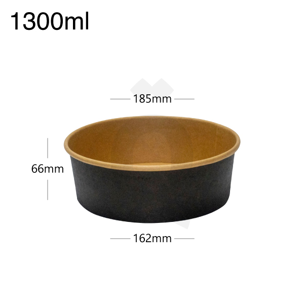[005036] 1300ml Black - Kraft Paper Salad Bowl 300/ctn