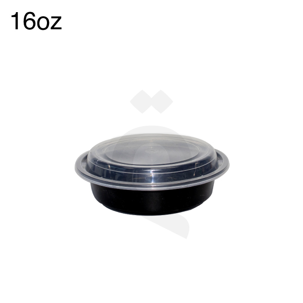 [006012] 16oz PP Plastic Black Round Bowl with Clear Lid 150/ctn