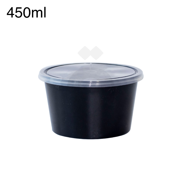[006016] 450ml PP Black Plastic Bowl with Clear Lid 250/ctn
