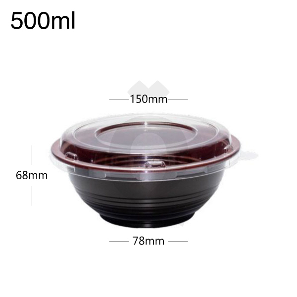 [006018] 500ml PP Plastic Round Black Bowl with Clear Lid 240/ctn