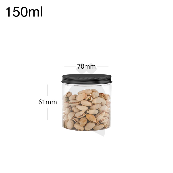 150ml/70mm PET Plastic Jar Black Alu Cap 100/ctn