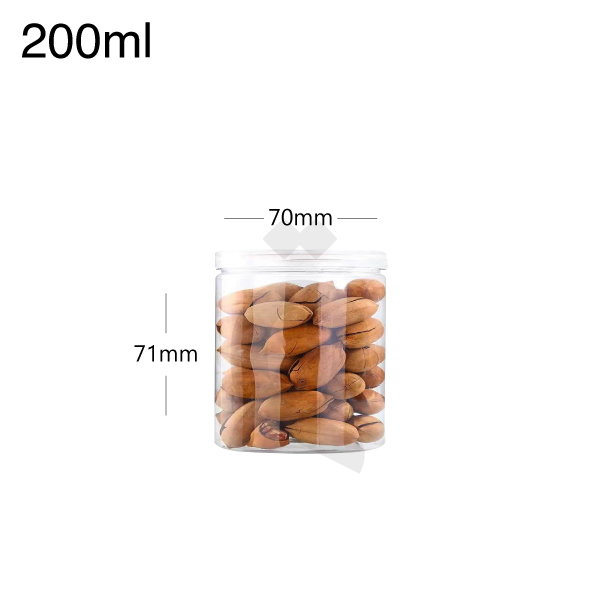 200ml/70mm PET Plastic Jar Clear PP Cap 100/ctn