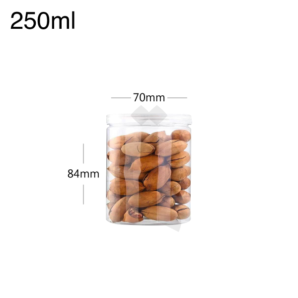 250ml/70mm PET Plastic Jar Clear PP Cap 100/ctn