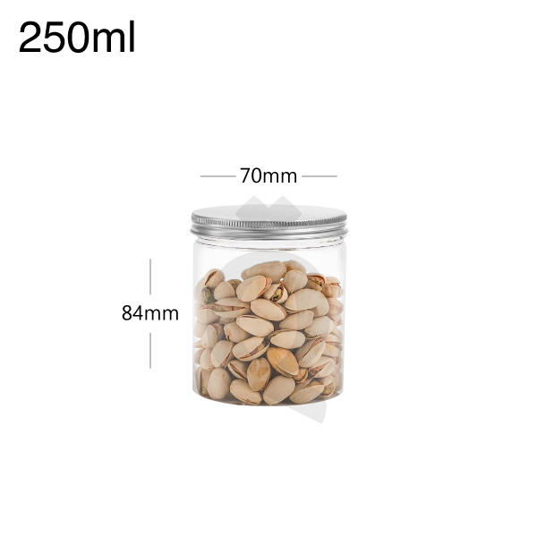 [007012] 250ml/70mm PET Plastic Jar Alu Cap 100/ctn