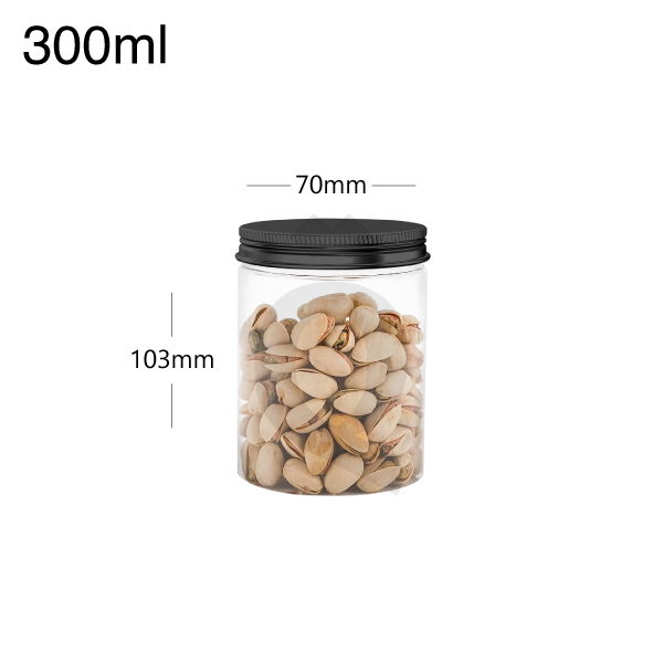 300ml/70mm PET Plastic Jar with Black Alu Cap 150/ctn