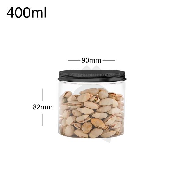 [007022] 400ml/90mm PET Plastic Jar Black Alu Cap 150/ctn