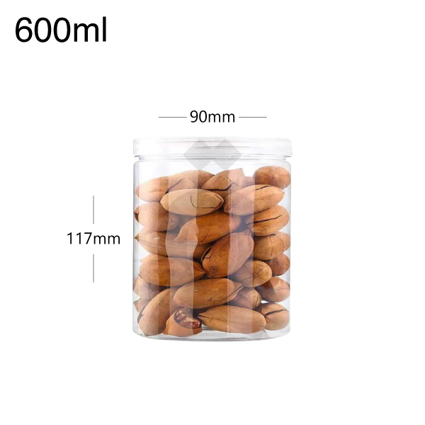 [007027] 600ml/90mm PET Plastic Jar Clear PP Cap 100/ctn
