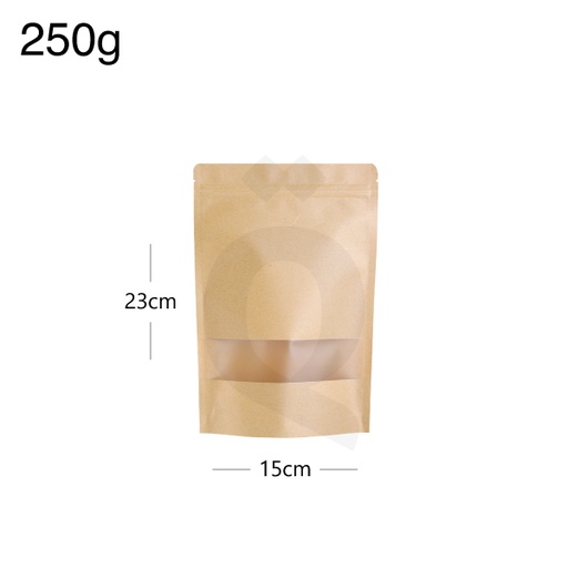 [003039] 250g Kraft Stand Up Ziplock & Window Bag 250/ctn