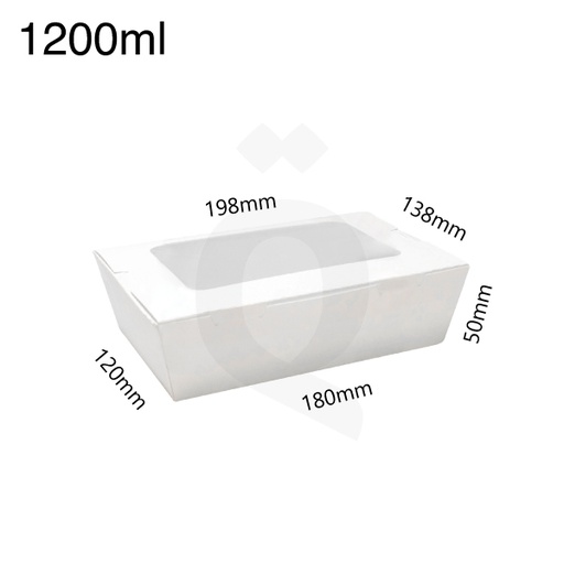 [004018] 1200ml White Paper Window Lunch Box 200/ctn