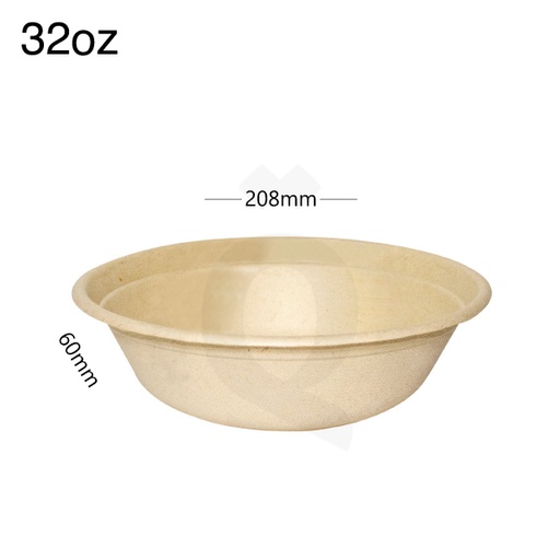 [004069] 32OZ Bagasse Sugarcane Round Food Bowl 300/ctn