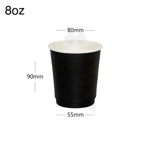 [001026] 8oz Double Wall Black - White Paper Cup 500/ctn