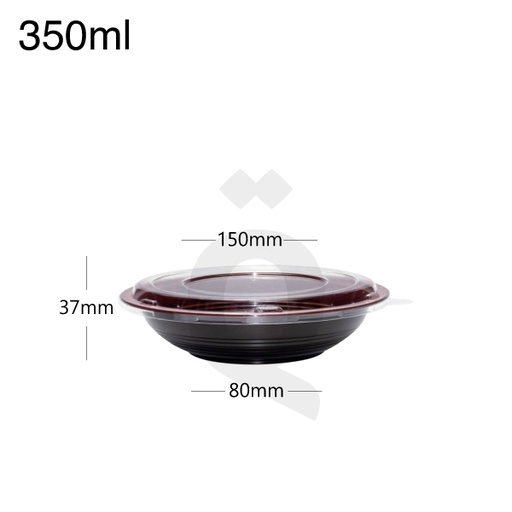 [006017] 350ml PP Plastic Round Black Bowl with Clear Lid 200/ctn