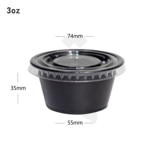 [006025] 3oz PP Plastic Black Sauce Cup with PET Clear Lid 2000/ctn