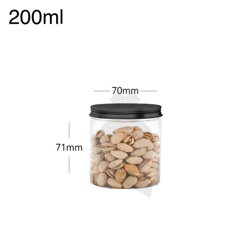 [007010] 200ml/70mm PET Plastic Jar Black Alu Cap 150/ctn