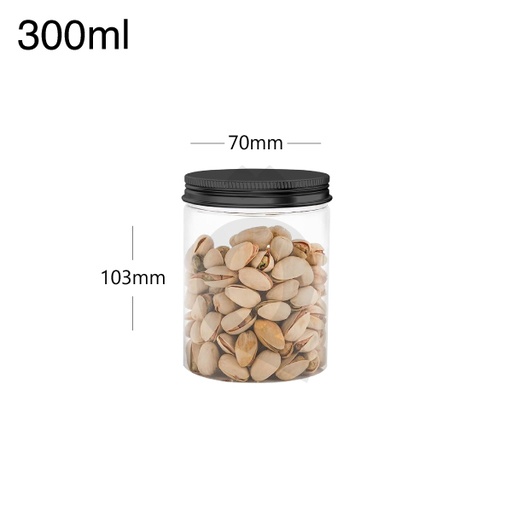 [007017] 300ml/70mm PET Plastic Jar with Black Alu Cap 150/ctn