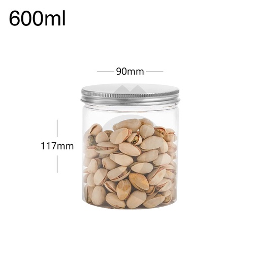 [007028] 600ml/90mm PET Plastic Jar Alu Cap 100/ctn
